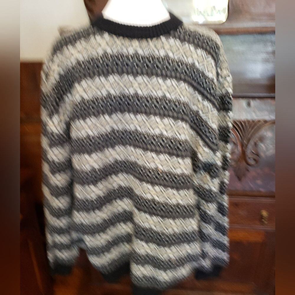 ROUND TREE & Yorke multi colored stripe sweater XL black green‎ and white